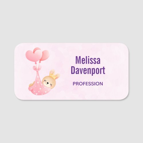 Cute Baby Bunny in a Heart Blanket Name Tag