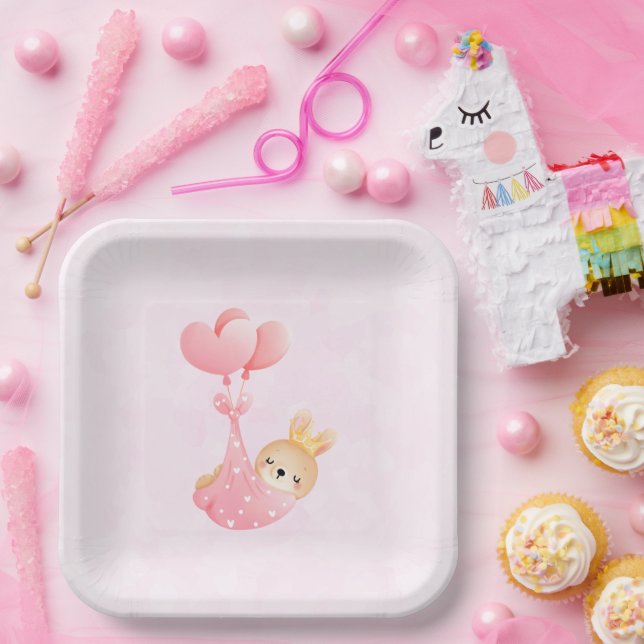 Cute Baby Bunny in a Heart Blanket Paper Plates (Party)