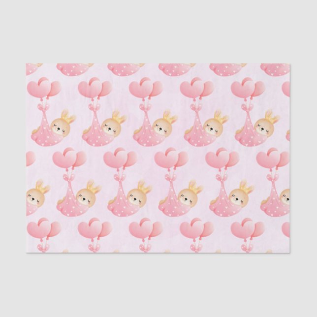 Cute Baby Bunny in a Heart Blanket Pattern Tissue Paper (Front)