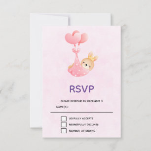 Cute Baby Bunny in a Heart Blanket RSVP Card
