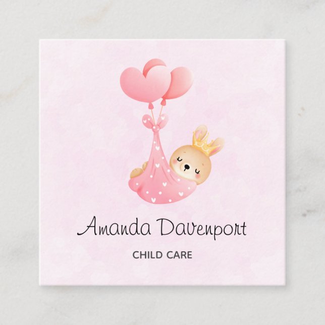 Cute Baby Bunny in a Heart Blanket Square Business Card (Front)