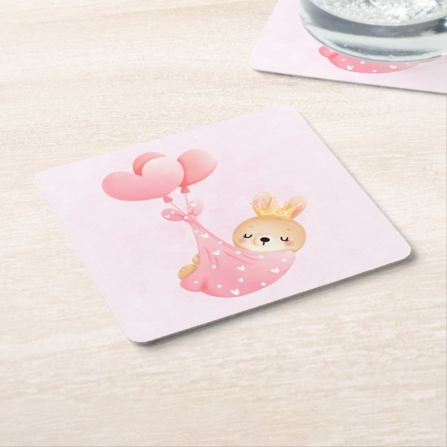 Cute Baby Bunny in a Heart Blanket Square Paper Coaster (Angled)