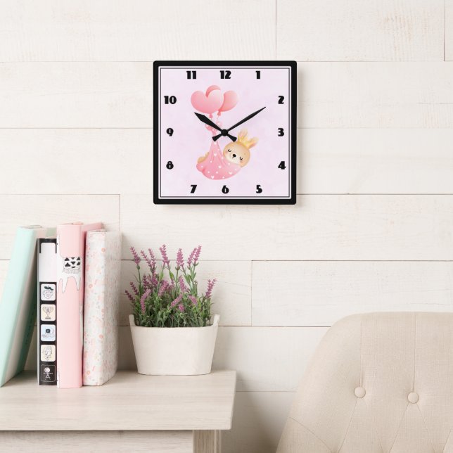 Cute Baby Bunny in a Heart Blanket Square Wall Clock (Reading Room)