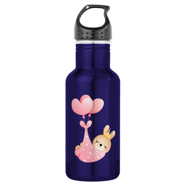 Cute Baby Bunny in a Heart Blanket Stainless Steel Water Bottle (Front)