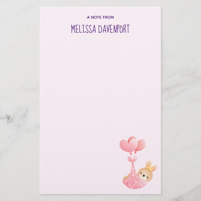 Cute Baby Bunny in a Heart Blanket Stationery (Front)