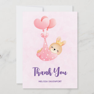 Cute Baby Bunny in a Heart Blanket Thank You Card