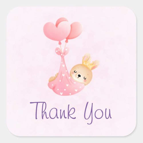 Cute Baby Bunny in a Heart Blanket Thank You Square Sticker