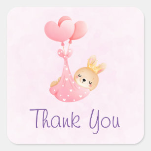 Cute Baby Bunny in a Heart Blanket Thank You Square Sticker