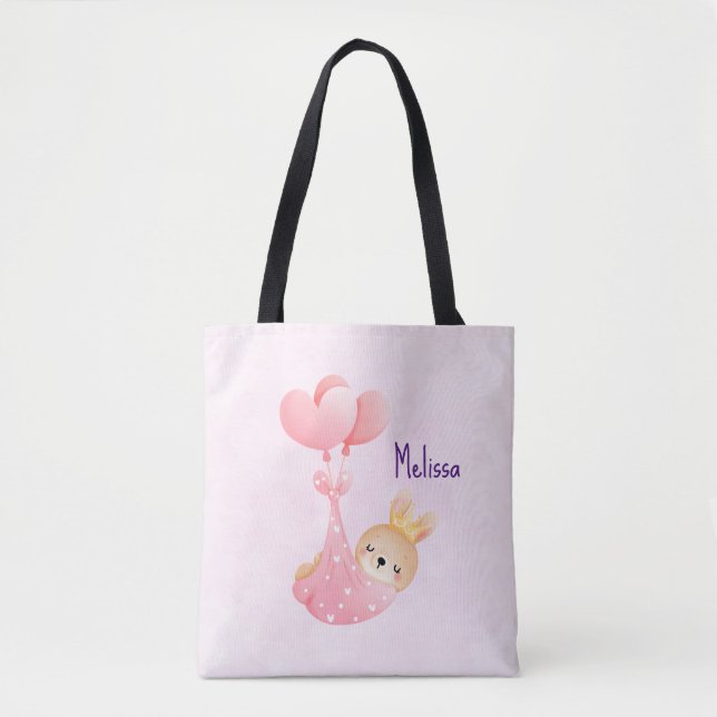 Cute Baby Bunny in a Heart Blanket Tote Bag (Front)