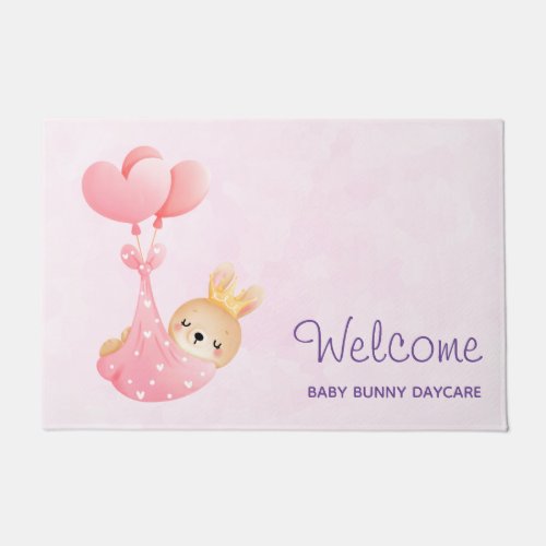 Cute Baby Bunny in a Heart Blanket Welcome Doormat