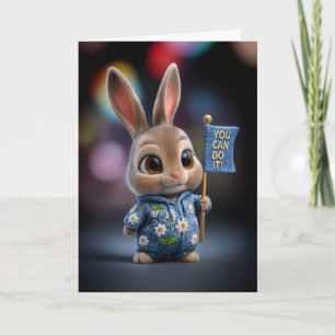 Cute Baby Bunny in Daisy Romper Encouragement Card