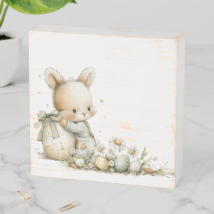 Cute baby bunny in pajamas with an Easter egg Wooden Box Sign