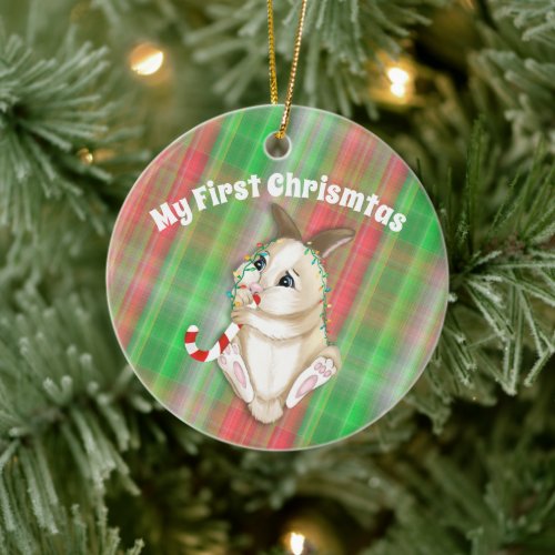 Cute Baby Bunny My first Christmas Photo Ceramic Ornament