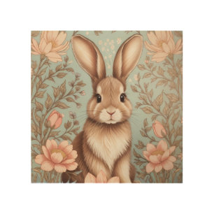 Cute Baby Bunny Pastel Floral Wood Wall Art