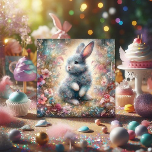 Cute Baby Bunny Pastel Flowers Christian Easter  Holiday Card