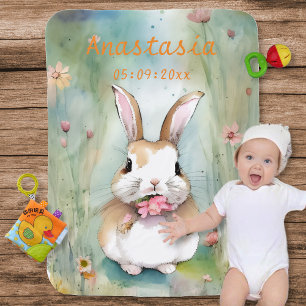 Cute Baby Bunny Pastel Watercolor Spring Flowers Baby Blanket