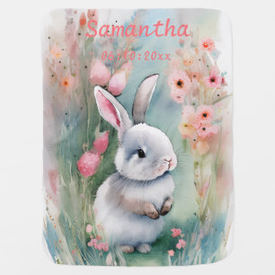 Cute Baby Bunny Pastel Watercolor Spring Flowers Blanket