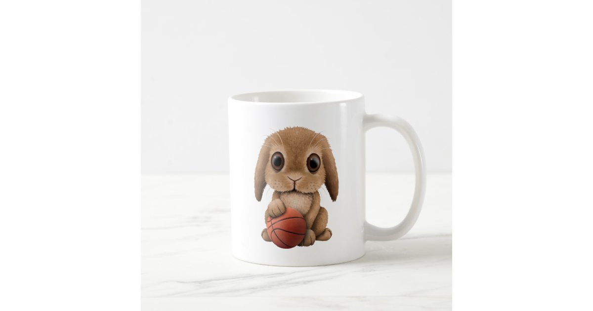 Cute Baby Bunny Playing With Basketball Coffee Mug Zazzle Com