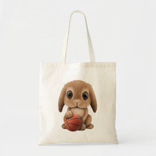 Cute Baby Bunny Playing With Basketball Tote Bag