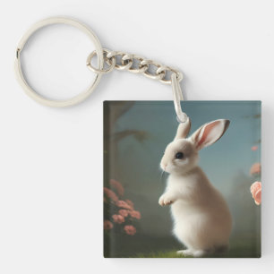 Cute Baby Bunny Portrait  Keychain