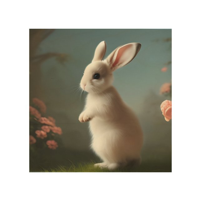 Cute Baby Bunny Portrait Wood Wall Art (Front)