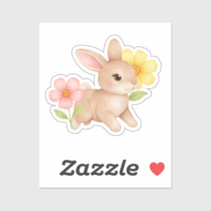 Cute Baby Bunny Rabbit Flowers Sticker