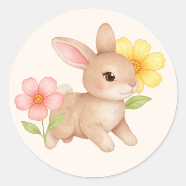 Cute Baby Bunny Rabbit Pink Cheeks Classic Round Sticker (Front)