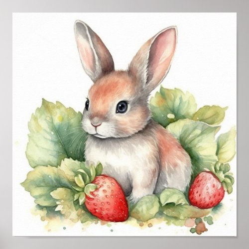 Cute Baby Bunny Rabbit Watercolor Poster