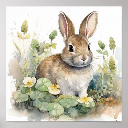 Cute Baby Bunny Rabbit Watercolor Poster