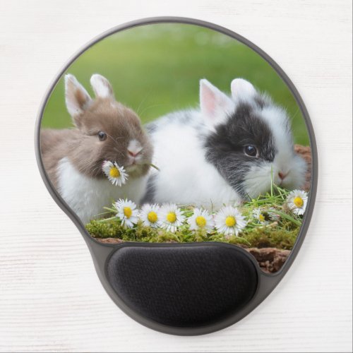 Cute Baby Bunny Rabbits with Flowers Gel Mouse Pad