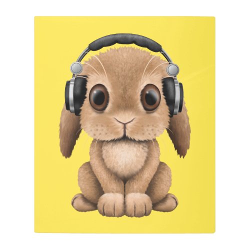 Cute Baby Bunny Wearing Headphones Metal Print