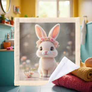 Cute baby bunny with a flower wreath wash cloth