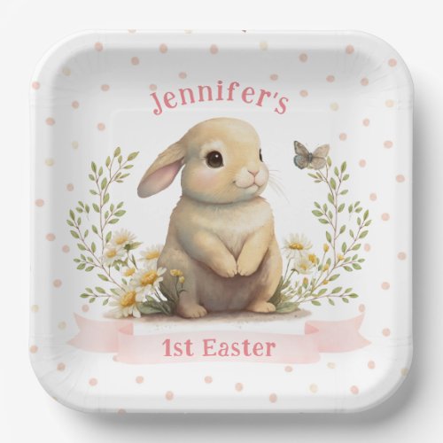 Cute Baby Bunny with Butterfly 1st Easter Party Pa Paper Plates