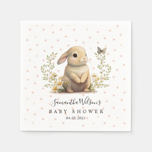 Cute Baby Bunny with Butterfly Baby Shower Napkins