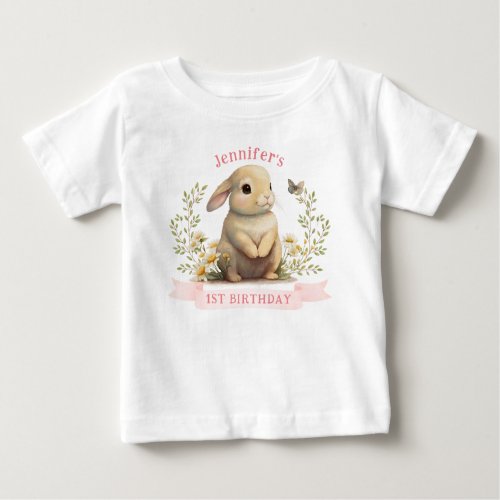 Cute Baby Bunny with Butterfly Easter Birthday Baby T_Shirt
