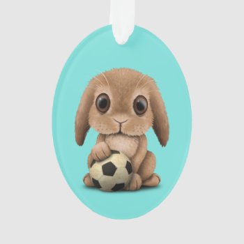 Cute Baby Bunny With Football Soccer Ball Ornament by crazycreatures at Zazzle