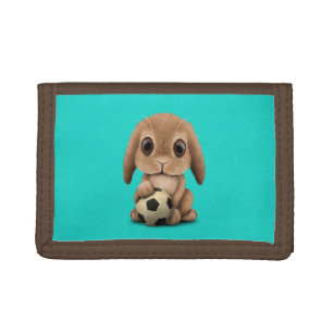 Cute Baby Bunny With Football Soccer Ball Tri-fold Wallet