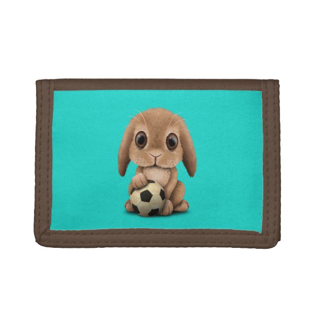 Cute Baby Bunny With Football Soccer Ball Trifold Wallet (Front)
