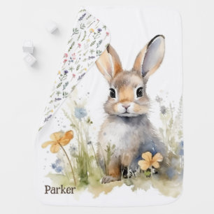 Cute Baby Bunny Woodland Animal Monogram Blanket