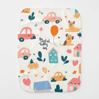 Cute Baby Burp Cloth with playful illustrations
