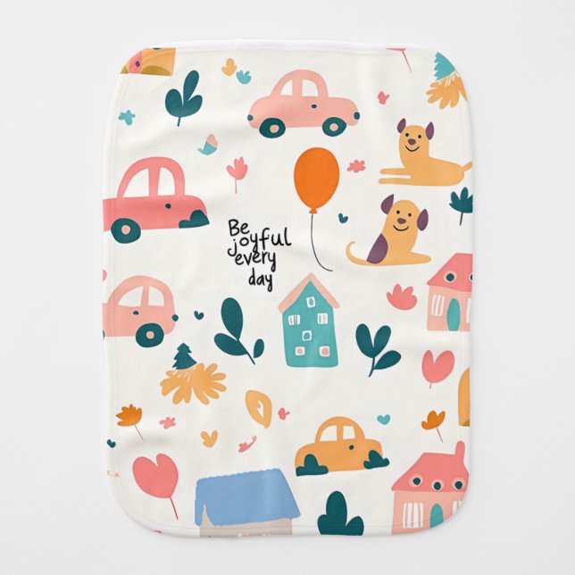 Cute Baby Burp Cloth with playful illustrations (Front)