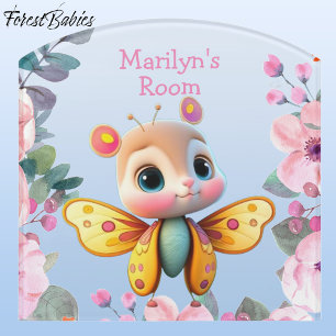 Cute Baby Butterfly Cartoon Graphic for Girls Door Sign
