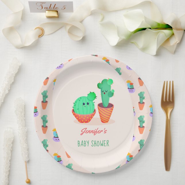 Cute Baby Cactus and Mom Baby Shower Paper Plates (Wedding)
