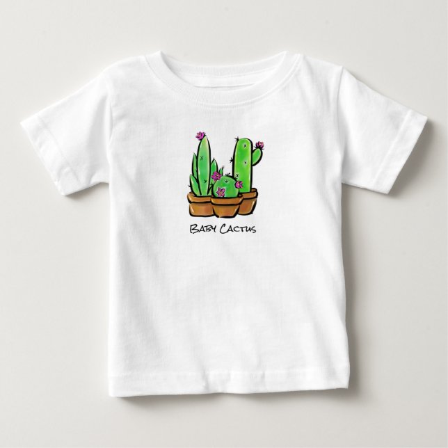 Cute baby Cactus cacti succulents pink flowering  T-Shirt (Front)