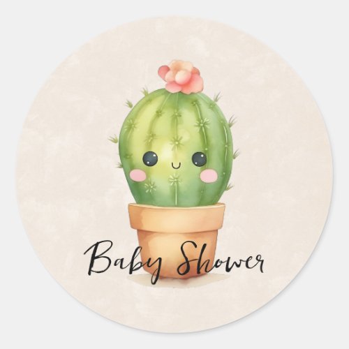 Cute Baby Cactus Succulent Baby Shower Classic Round Sticker