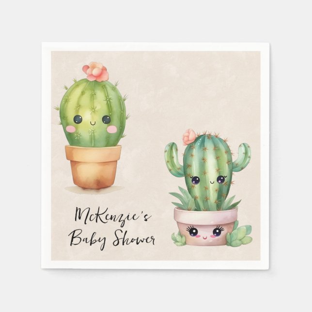Cute Baby Cactus Succulent Baby Shower Napkins (Front)