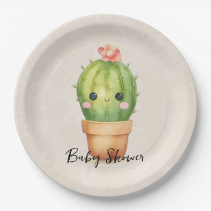 Cute Baby Cactus Succulent Baby Shower Paper Plates