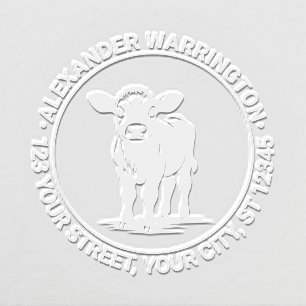 Cute Baby Calf Cow Standing Name Return Address Embosser