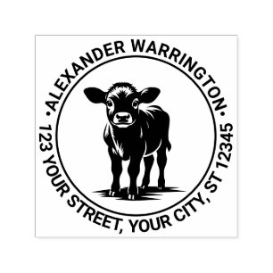 Cute Baby Calf Cow Standing Name Return Address Self-inking Stamp