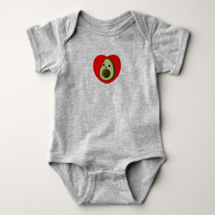 Cute Baby Cartoon Avocado In Red Heart Baby Bodysuit